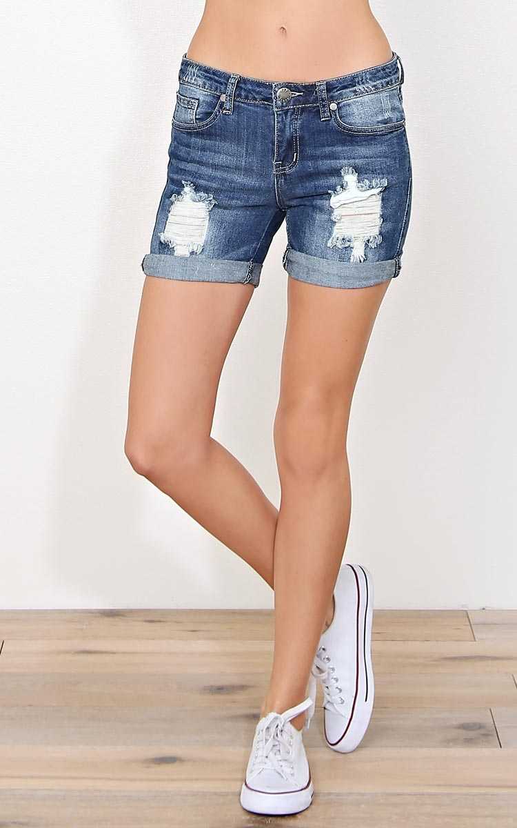 Riley Distressed Denim Shorts - Dk Destroyed in Size by Styles For Less