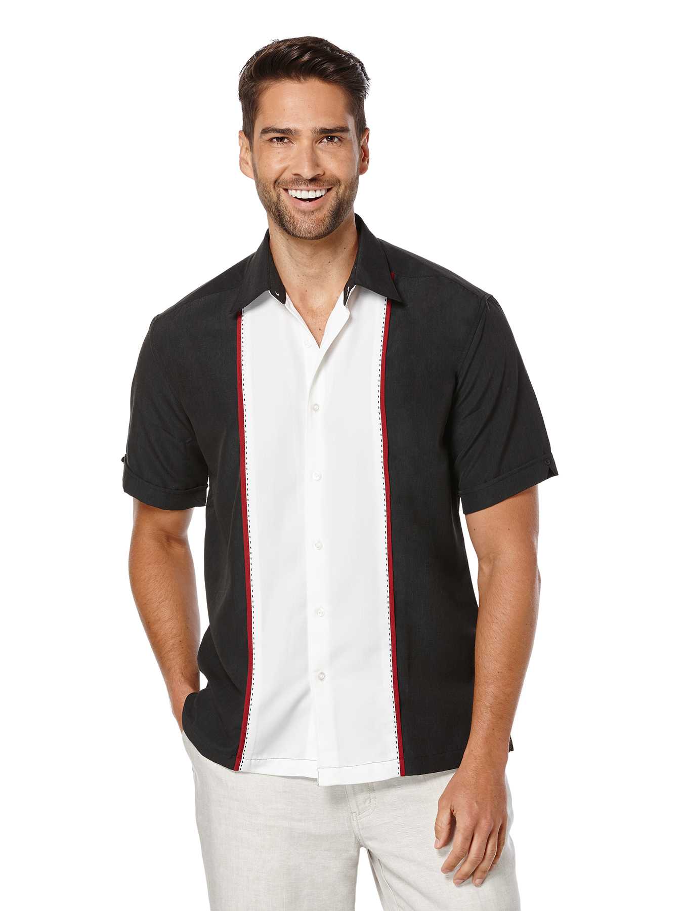 Cubavera Short Sleeve Texture Tri-Color Panel