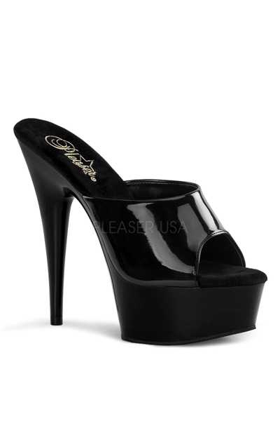 Black Patent Faux Leather Slip On High Heels