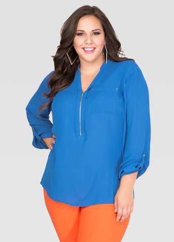 Hi-Lo Zip Front Blouse