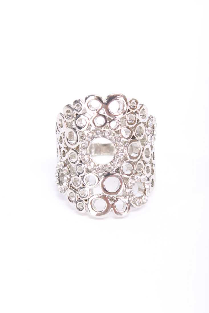 Silver Cut Out Circle Design Rhinestone Accent Ring