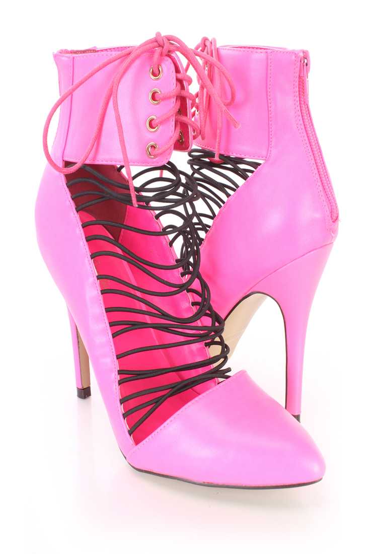 Fuchsia Elastic Strappy Single Sole Booties Faux Leather