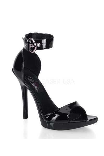 Black Patent Faux Leather Strappy Peep Toe High Heels