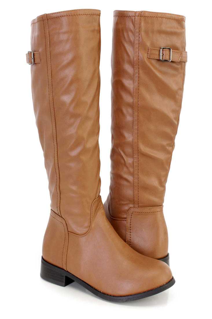 Taupe Knee High Riding Boots Faux Leather