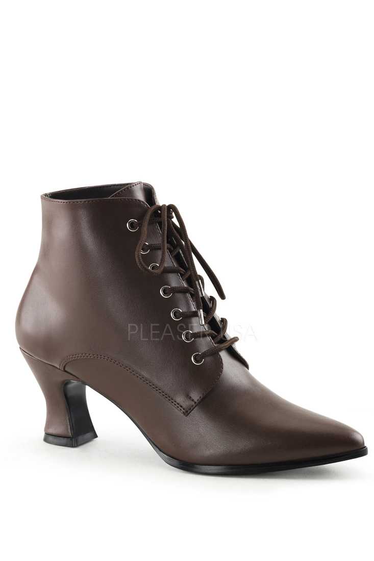 Brown Lace Up Victorian Ankle Booties Faux Leather