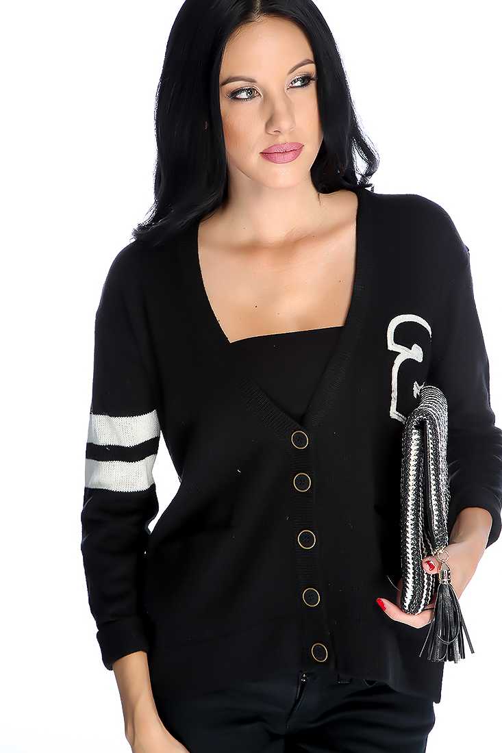 Black Two Tone Button Up Sweater