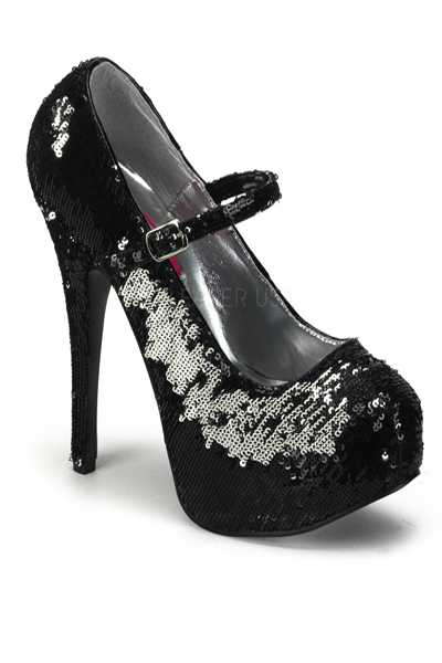 Black Silver Reversible Sequins Mary Jane Pump High Heels