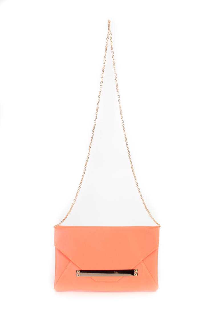 Neon Orange Faux Leather Envelope Handbag
