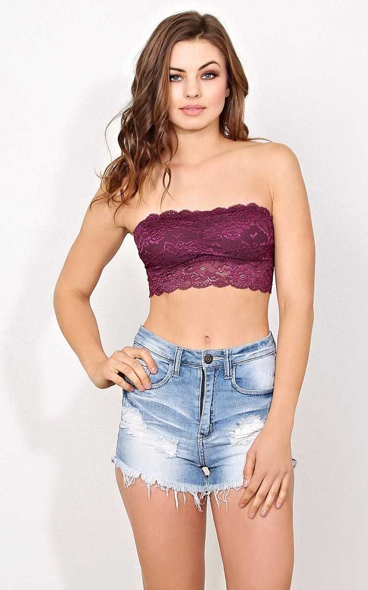 Burgundy Lace Bandeau - Burgundy in Size S/M by Styles For Less