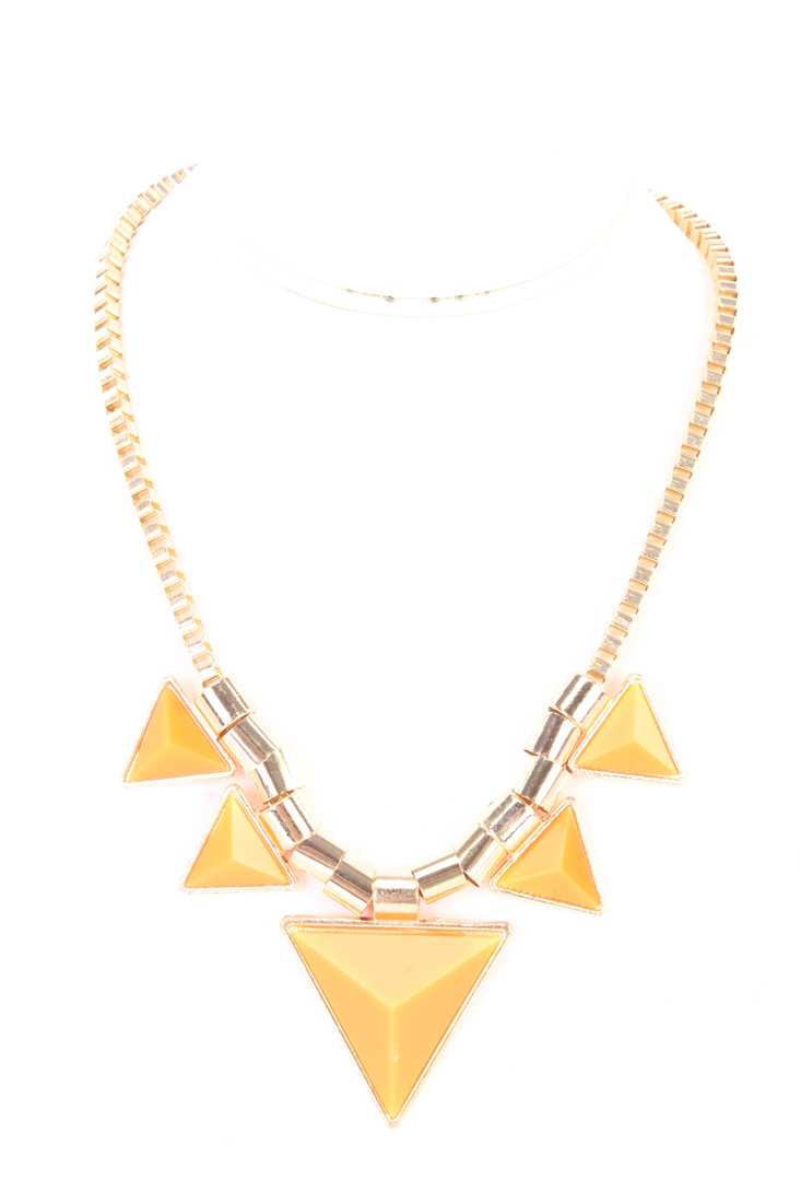 Orange High Polish Metal Lacquer Finish Pendant Necklace