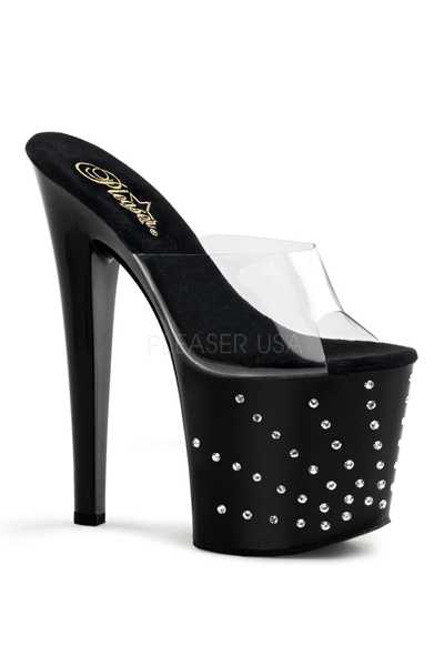 Clear Black Starburst Rhinestone Platform High Heels