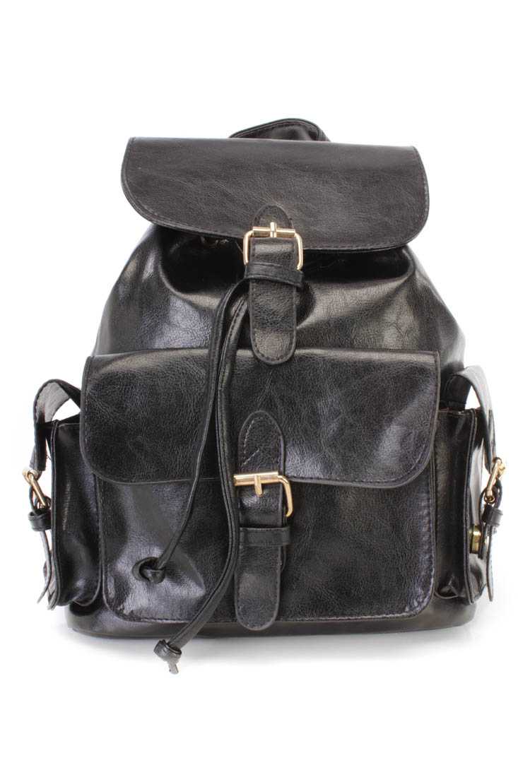 Black Faux Leather Backpack