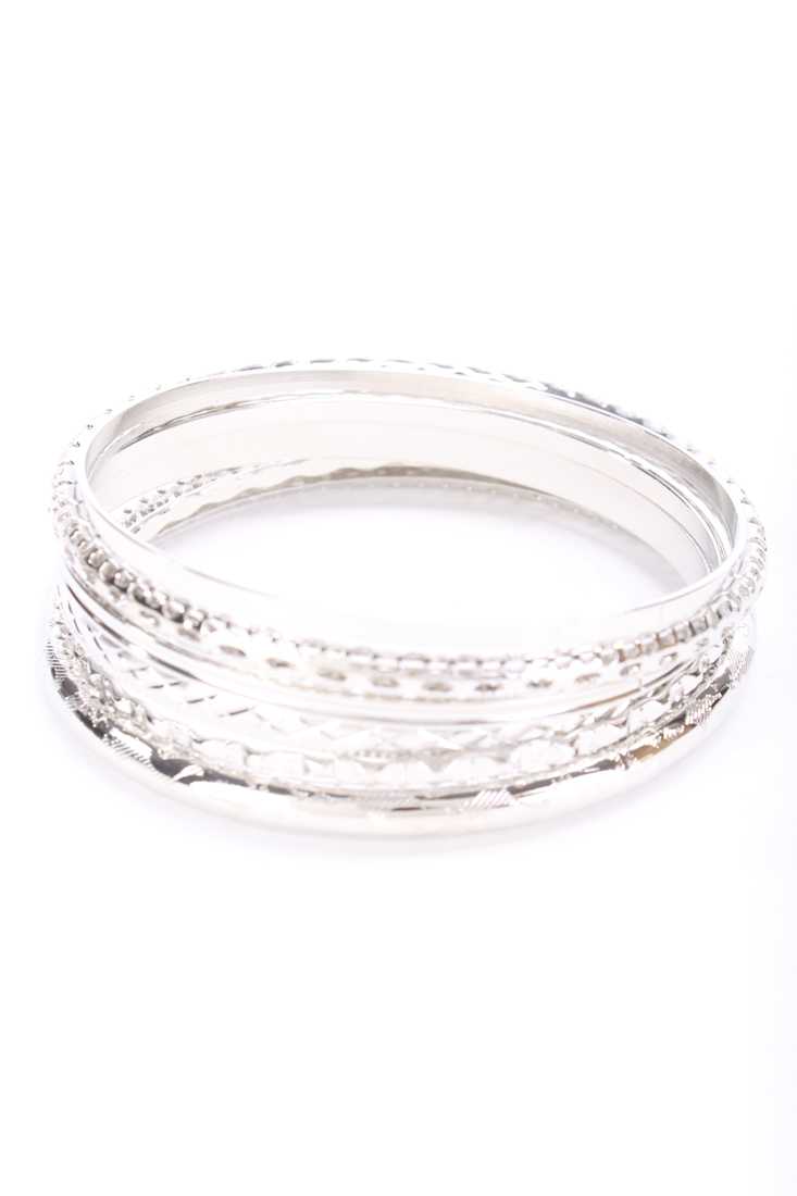 Silver High Polish Perforated Detailed Design Assorted Bracelet Set