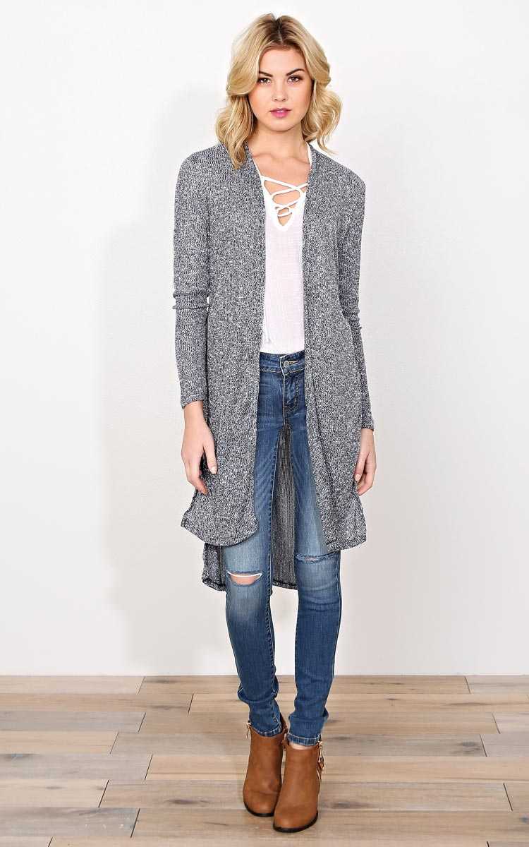Black Been Here Before Rib Knit Duster - - Black Combo in Size by Styles For Less