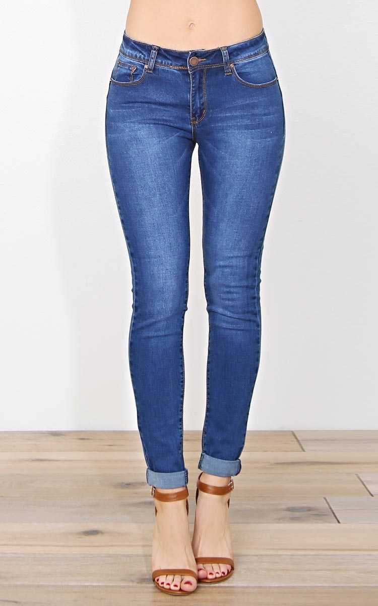 Janis Cuffed Skinny Jeans - Med Wash in Size 11 by Styles For Less