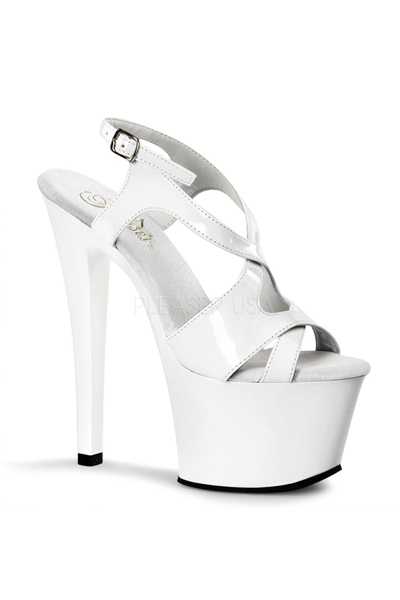 White Patent Cross Strappy Platform High Heels