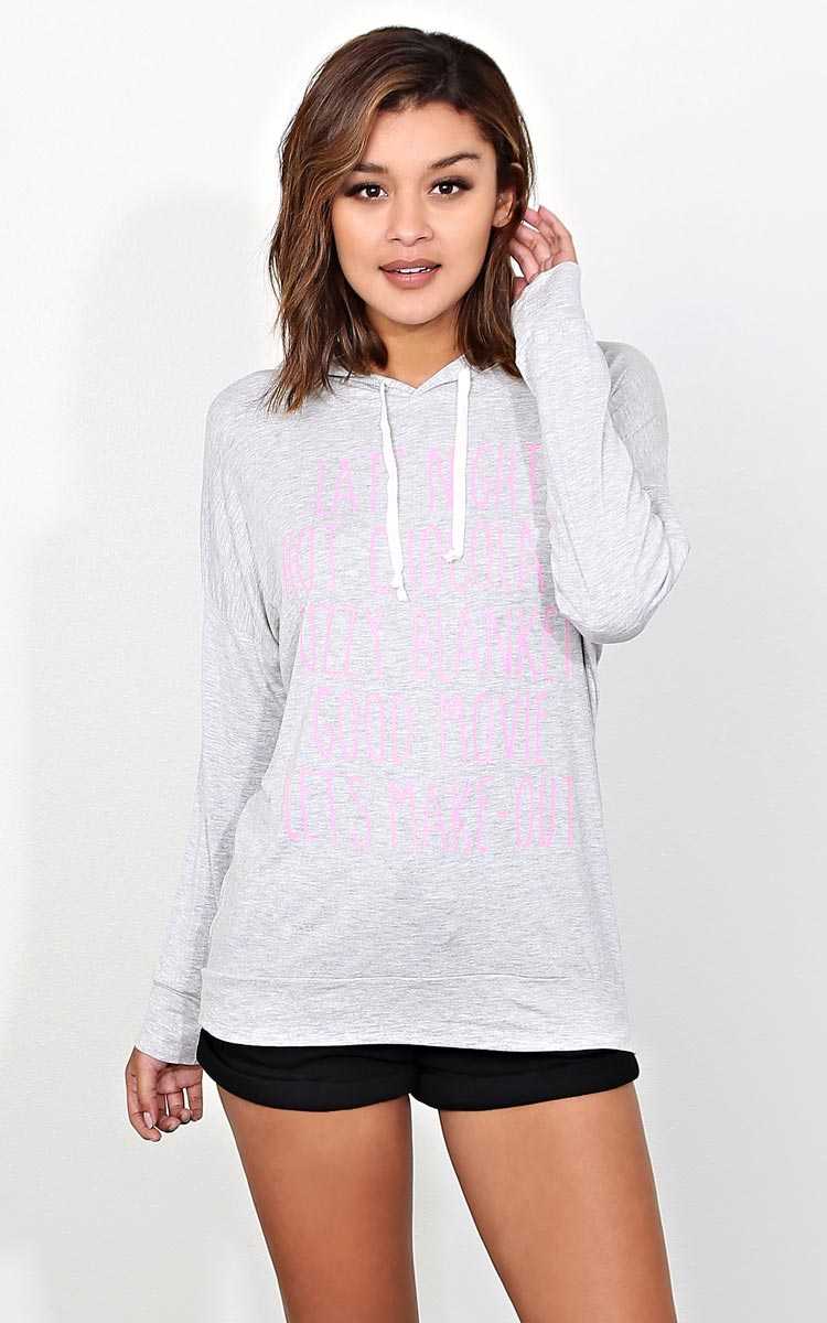 LATE NIGHT Graphic Hoodie - MED - Heather in Size Medium by Styles For Less