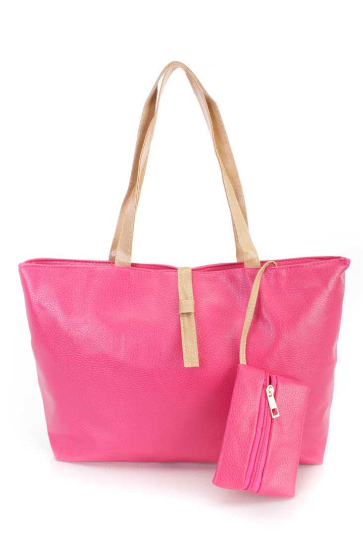 Fuchsia Faux Leather Tote