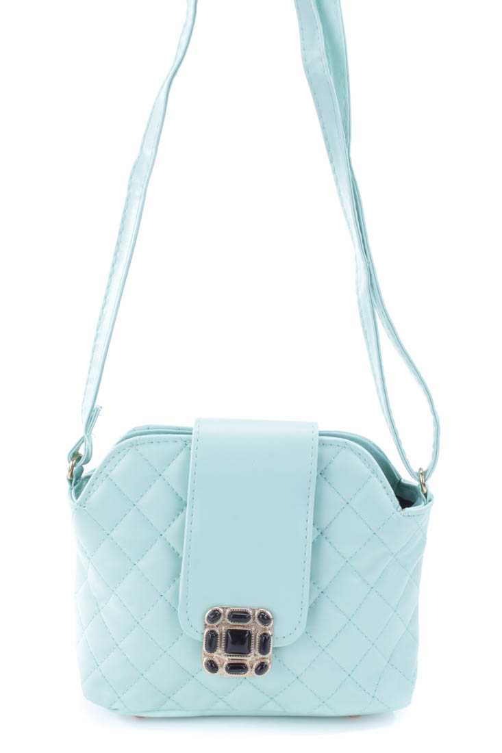 Mint Quilted Faux Leather Mini Handbag