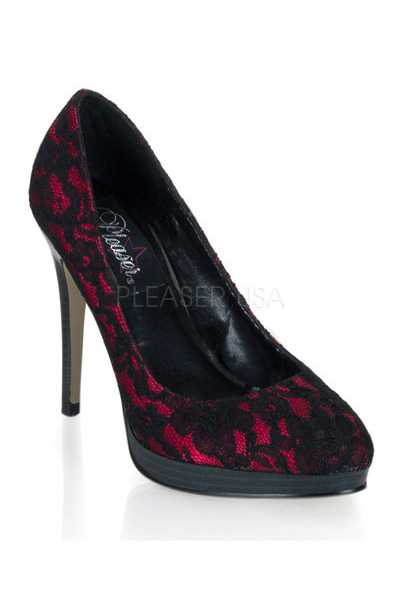 Black Red Satin Lace Pump High Heels