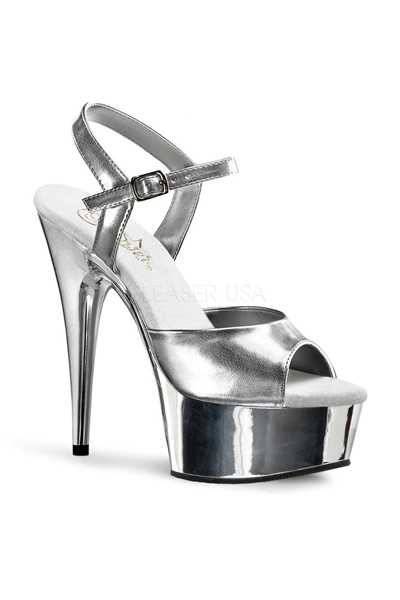 Silver Chrome Metallic Peep Toe Platform High Heels