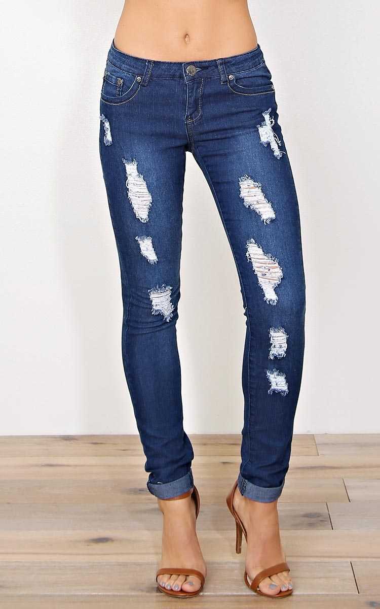 Take Two Medium Wash Distressed Skinnies - Med Destroyed in Size by Styles For Less