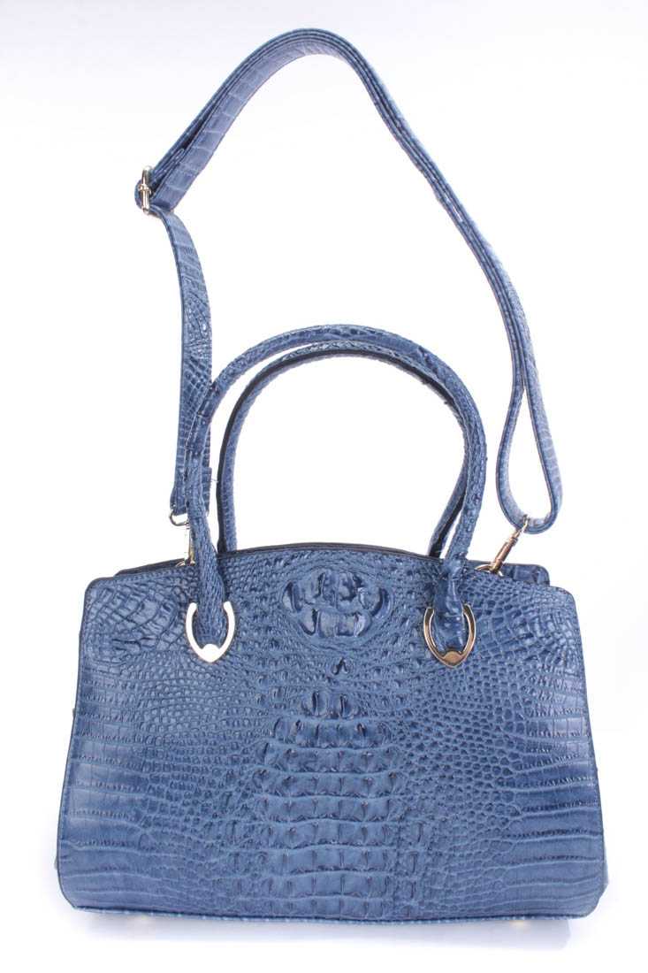 Blue Croc Skin Textured Tote Handbag