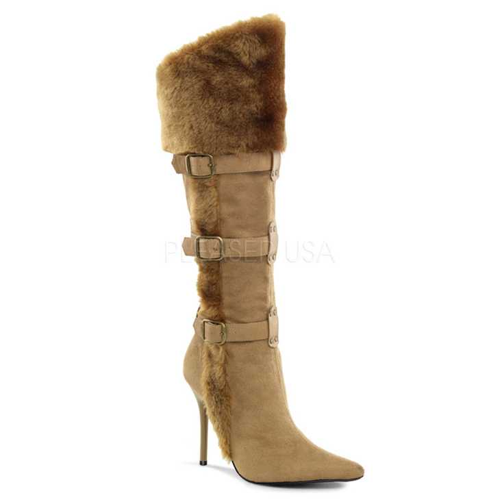 Tan Faux Suede Fur Viking Boots