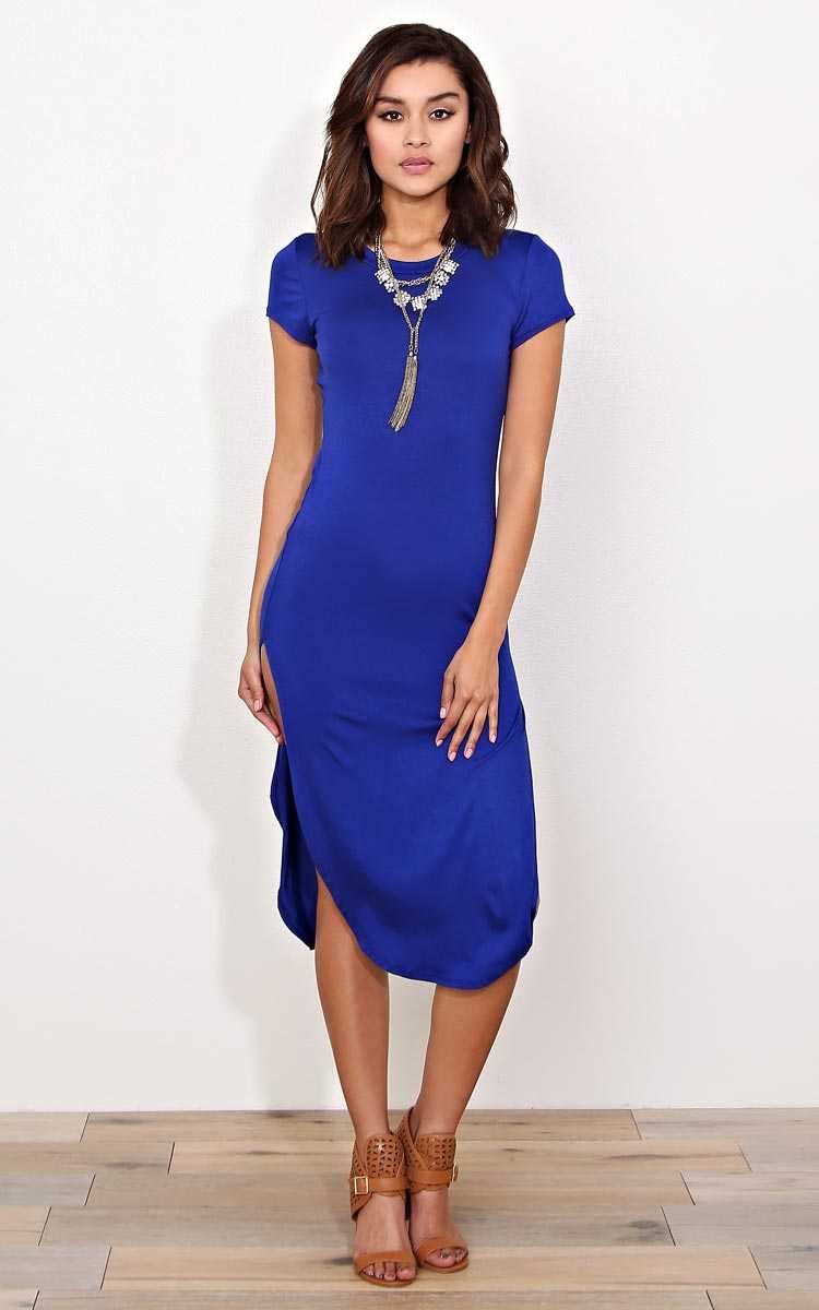 Royal Evening Knit T Shirt Dress - - Cobalt in Size by Styles For Less