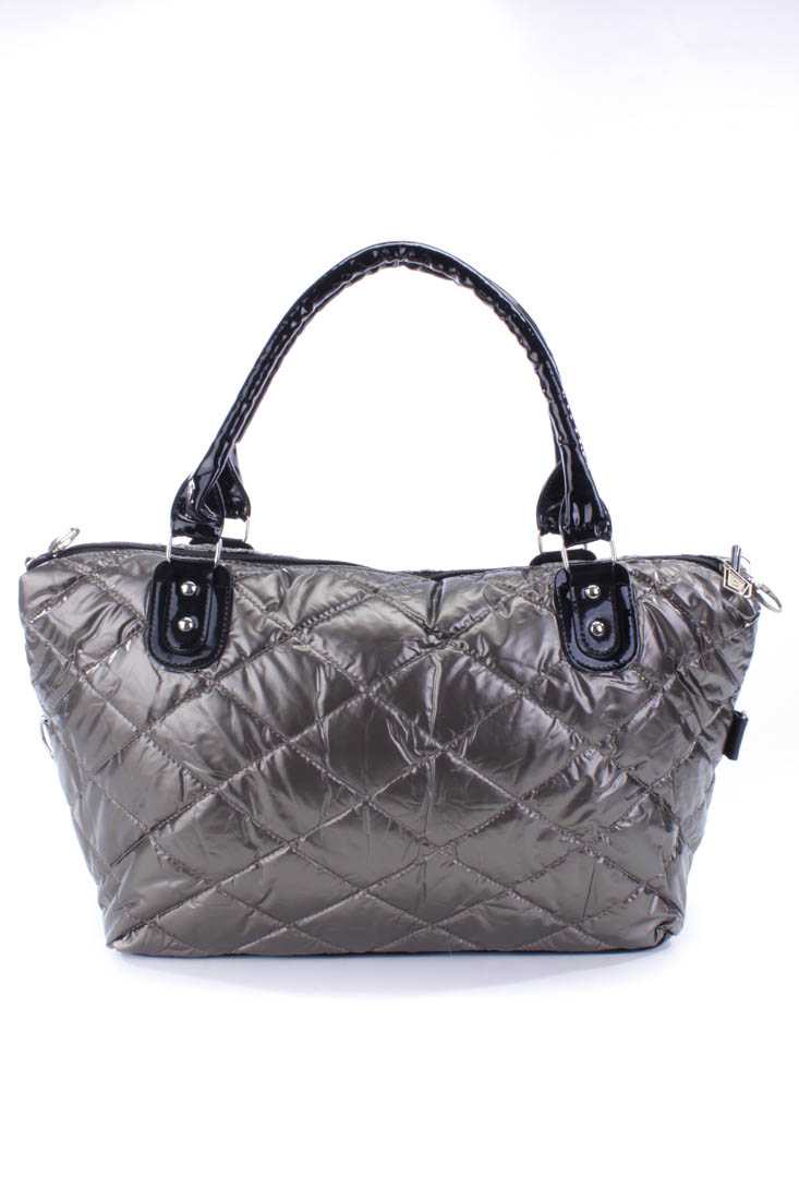 Vintage Gold Quilted Patent Zip Closure Shoulder Handbang