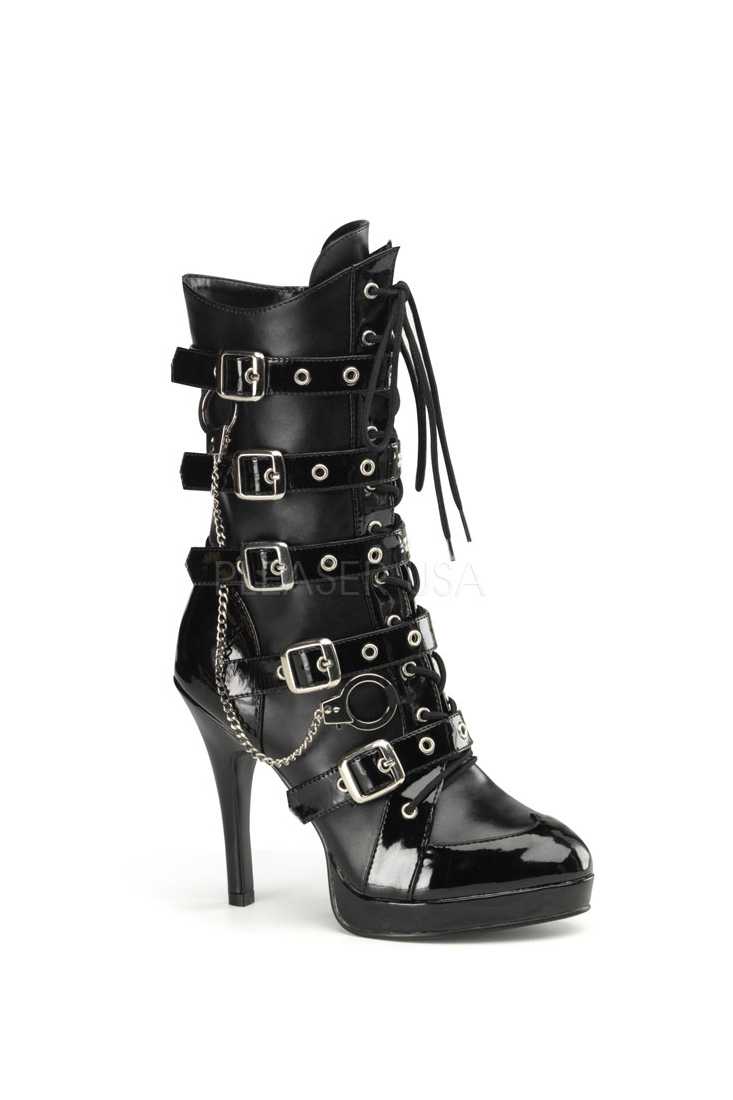 Black Lace Up Strappy Boots Faux Leather
