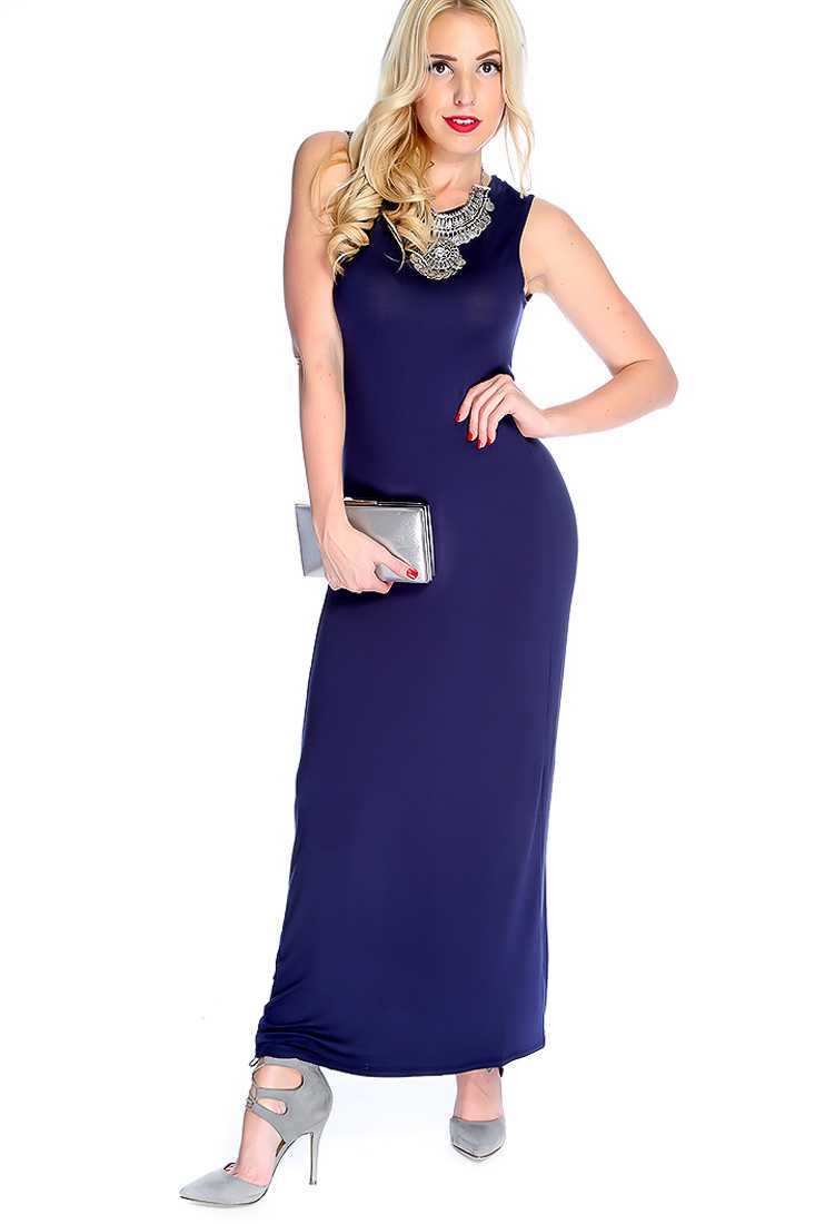 Navy Sexy Sleeveless Maxi Dress