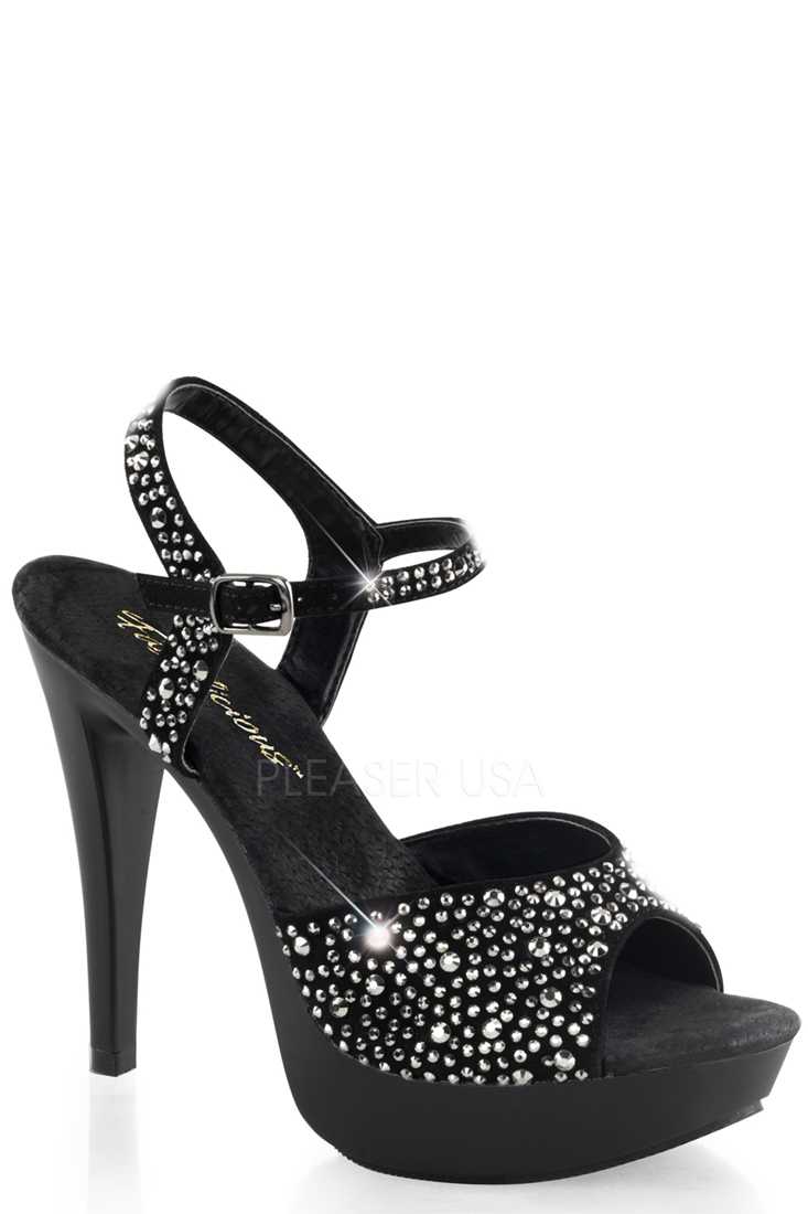 Black Rhinestone Matte Platform High Heels Faux Suede