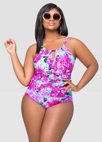 Hydrangea Ruched Keyhole Swimsuit