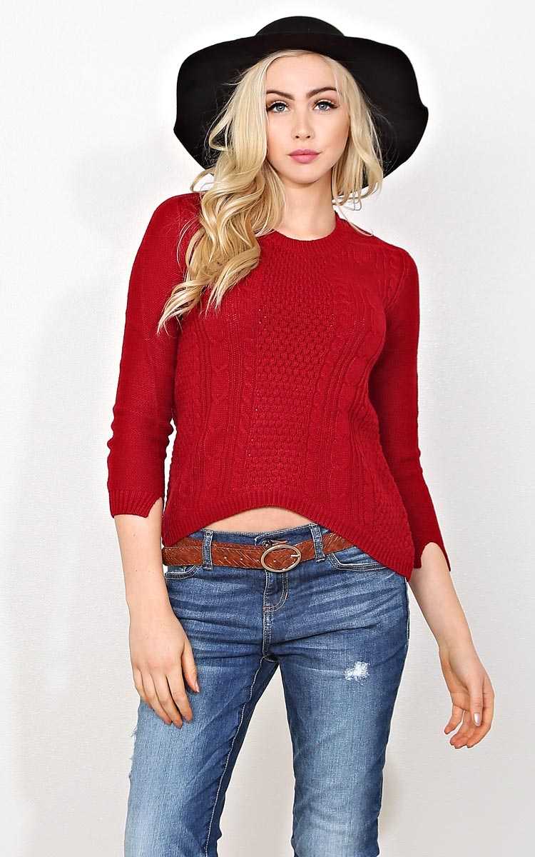 Sweet Addiction Cable Knit Sweater - - Red in Size by Styles For Less