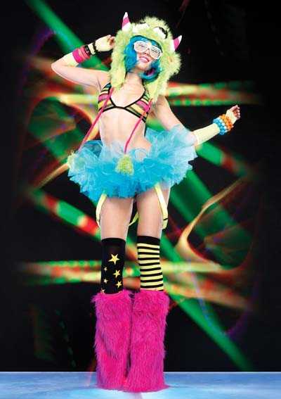 Green 3 PC Party Dino Furry Hood Bikini Outfit