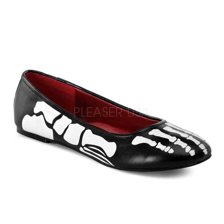 Black Faux Leather Skeleton Flats