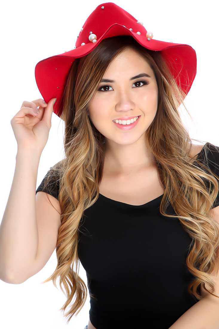 Red Felt Faux Pearl Homburg Hat