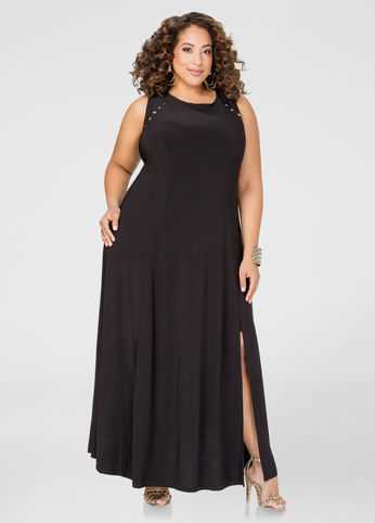 Studded Front Slit Maxi Dress
