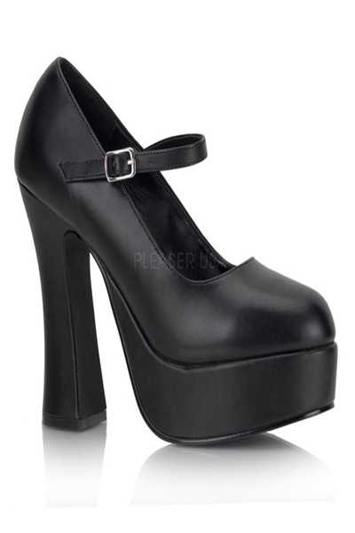 Black Faux Leather Maryjane High Heels