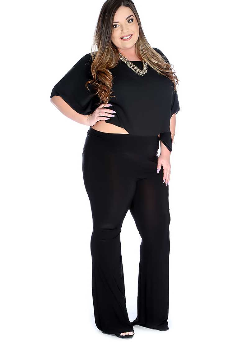 Sexy Black Plus Size Half Sleeve Side Cutout Jumpsuit