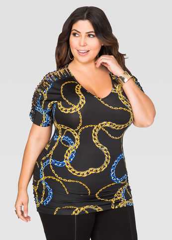 Status Print Strappy Chain Sleeve Top