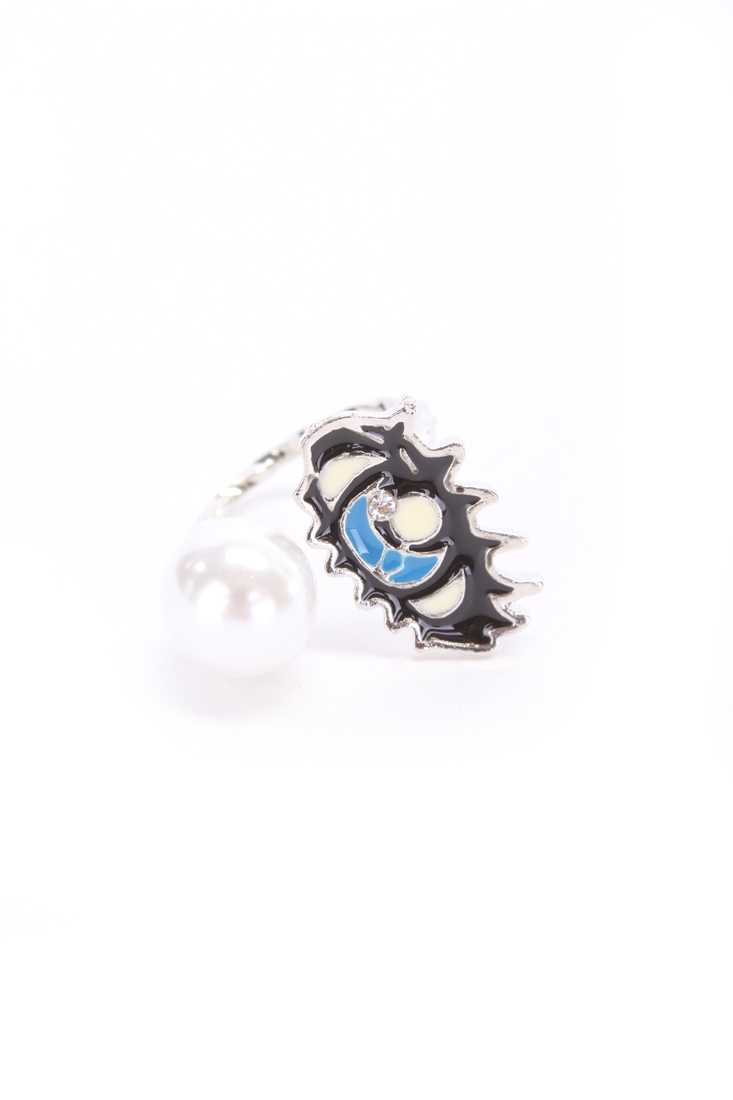 Silver Lacquer Eye Faux Pearl Cuff Ring