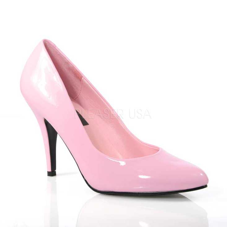 Pink Patent Faux Leather Closed Toe Pump High Heels