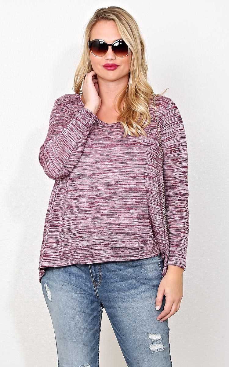 Plus Size Chrissa Space Dyed Knit Top - Wine Combo in Size 2X by Styles For Less