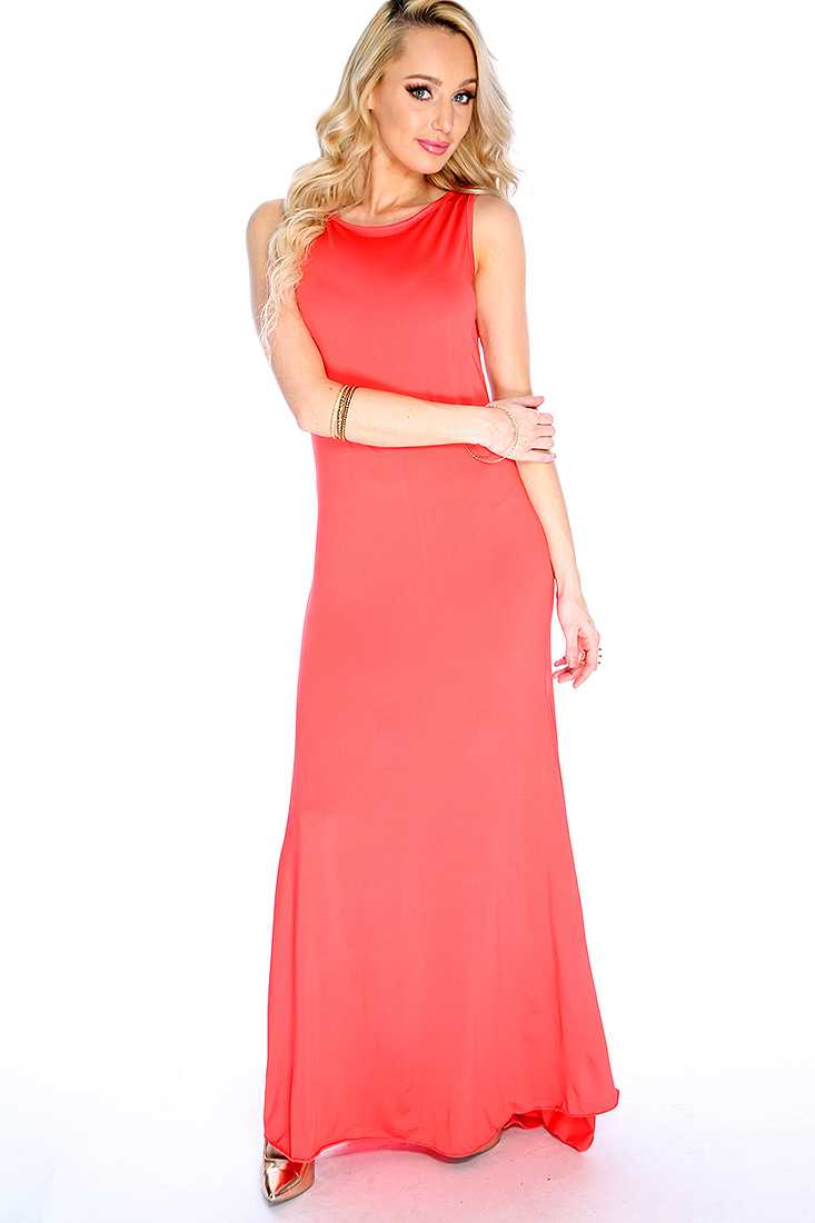 Sexy Coral Sleeveless Maxi Dress