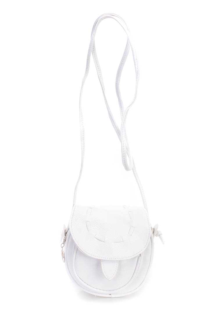 White Faux Leather Woven Mini Handbag