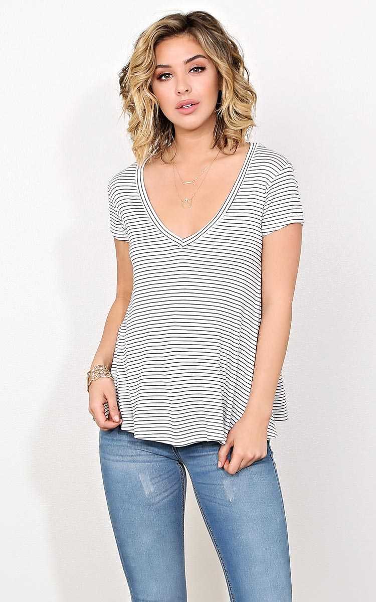 Casual Striped Knit Top - MED - Ivory Combo in Size Medium by Styles For Less