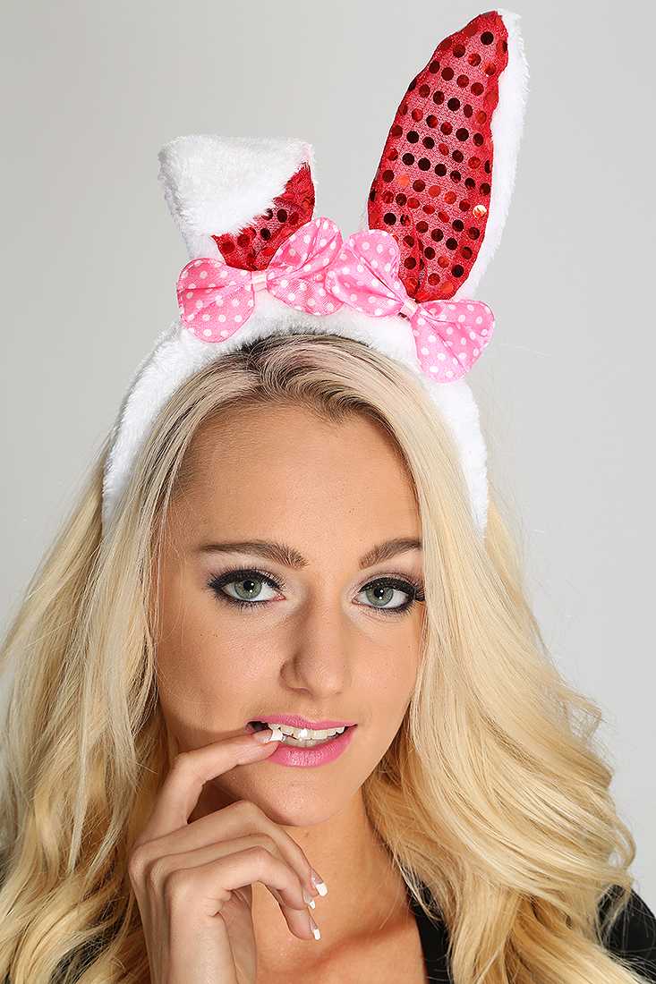 Red Faux Fur Sequin Ear Bow Headband
