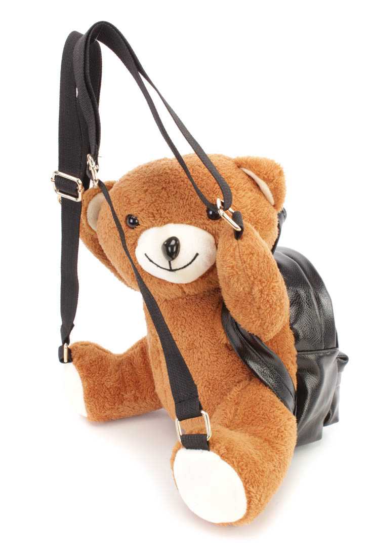 Brown Mini Stuffed Animal Bear With Attached Backpack Bag